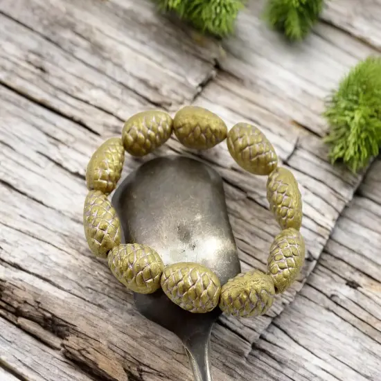 *10* 13x8mm Platinum Washed Gold Satin Pine Cone Beads {3}