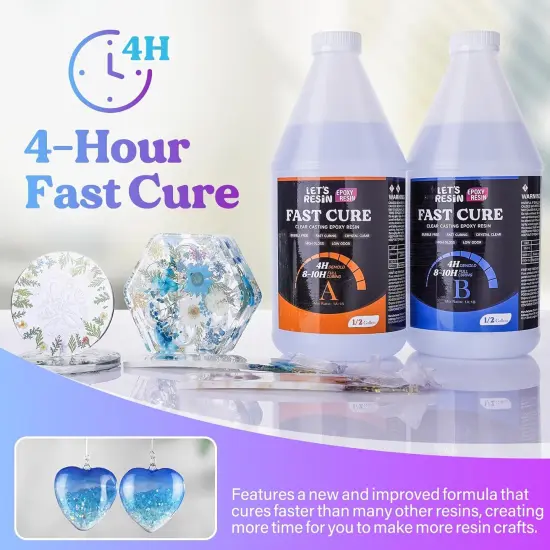 LET'S RESIN EPOXY RESIN Fast Cure Resin Epoxy for Jewelry,1 Gallon Quick Dry Resin-4 Hours Demold,Crystal Clear & Bubble Free Casting Resin for Painting,Craft,Art,Molds {2}