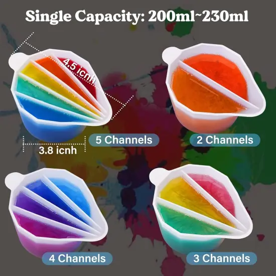 LET'S RESIN Silicone Split Cups,4Pcs Thicken&Reusable Resin Mixing Cups with 2-5Channels,Dividers Paint Supplies,Fluid Art for Resin Crafts,Acrylic Paint Pouring,Drawing, White {2}
