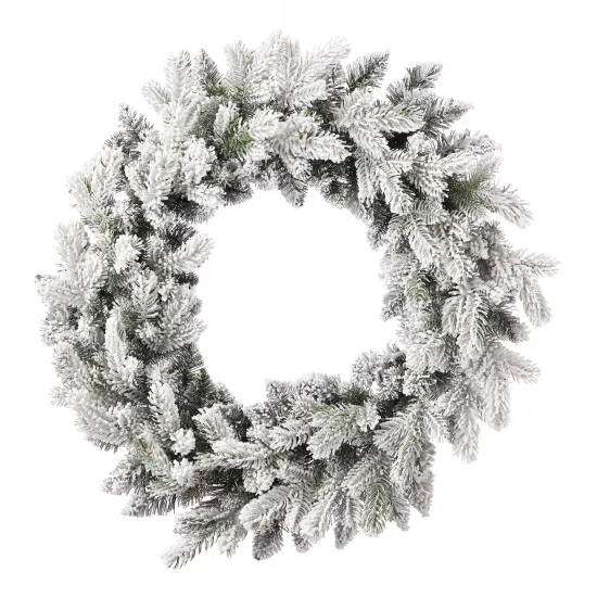 Christmas Shadow Woods Flocked Spruce 24in Wreath, Pre-Lit 30 Warm White LED Lights, 110 PE/PVC Tips, Plug in {1}