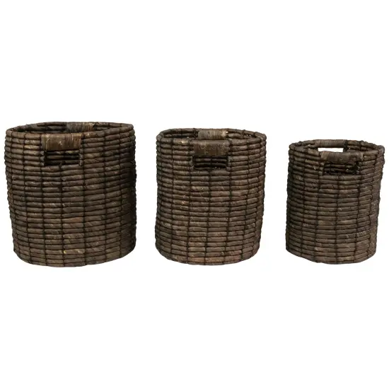 Northlight Natural Woven Table and Floor Cylindrical Seagrass Baskets - Dark Brown - Set of 3 {3}