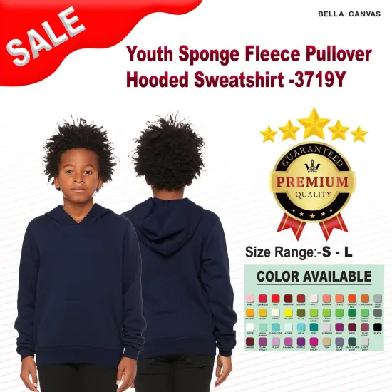 Bella + Canvas&reg; Youth Sponge Fleece Pullover Long Sleeve Hooded Sweatshirt HEATHER FOREST {2}