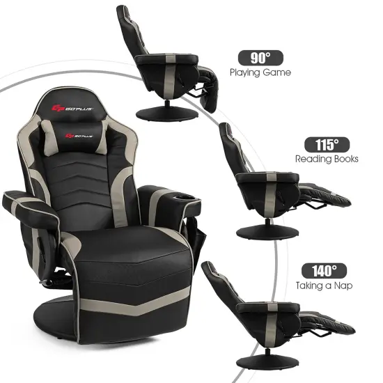 Goplus Massage Gaming Recliner Reclining Racing Chair Swivel BlackGrayBlueRed Pink {9}