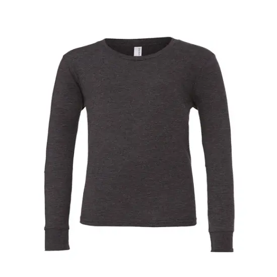 Bella + Canvas&reg; Youth Heather CVC Crewneck Long Sleeve T-Shirt DARK GRY HEATHER {1}