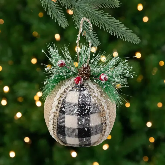 Northlight Plaid with Burlap Christmas Ball Ornaments - 6" (152mm) - Black and White - 4ct {1}