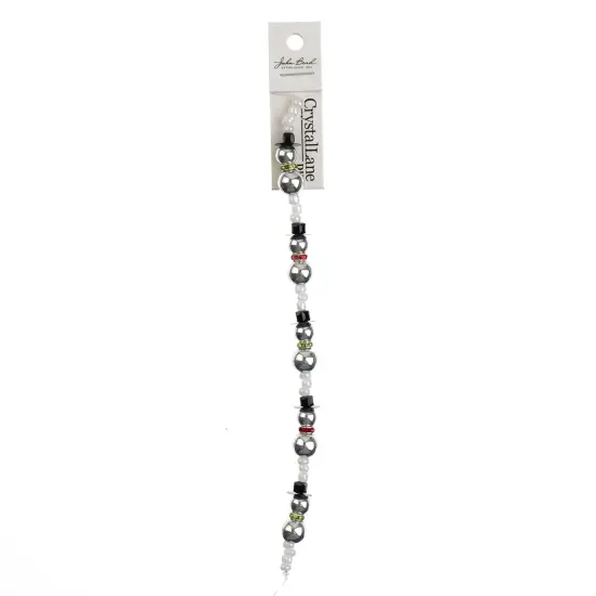 Crystal Lane DIY 7" Designer Holiday Glass Bead Mix Strand Silver Snowmen Stack {3}