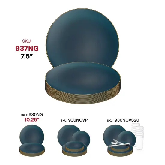 Navy with Gold Rim Organic Round Disposable Plastic Appetizer/Salad Plates - 7.5" (120 Plates) {6}