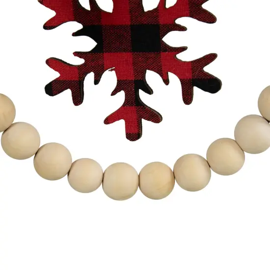 Northlight Buffalo Plaid Snowflake Wooden Beads Christmas Wreath Ornament - 7" Beige {7}