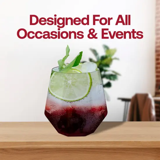 Clear Hexagonal Stemless Plastic Wine Goblets - 12 oz. (64 Glasses) {6}