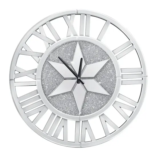 24'' Large Wall Clock Crystal Sparkle Twinkle Bling Crush Diamond Mirrored Clock {1}