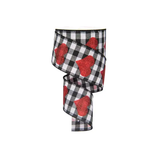 Glitter Hearts on Plaid Wired Ribbon 2.5" x 10 Yards {4}