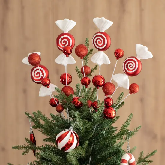 Set of 191 Christmas New Year Ball Shatterproof Ornaments with Candy Picks & Ribbon Bows {5}