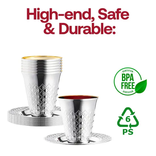 Shiny Metallic Aluminum Silver Round Plastic Saucers and Kiddush Cup Value Set (120 Settings) {5}