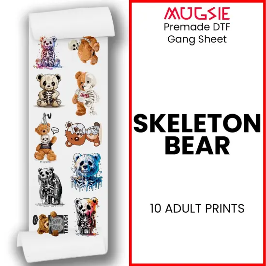 Skeleton Bear DTF Transfer 22x60 Direct-to-Film Gang Sheets Iron On Transfers - 10 Adult Prints {2}