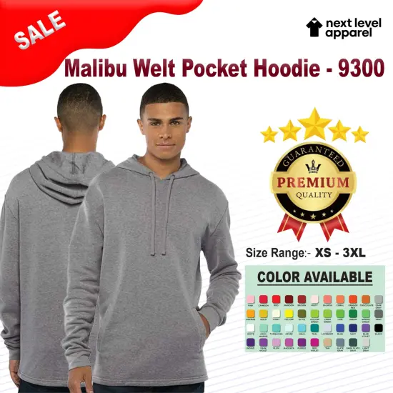 Next Level Apparel&reg; Malibu Welt Long Sleeve Pocket Hoodie Heather bay blue {2}