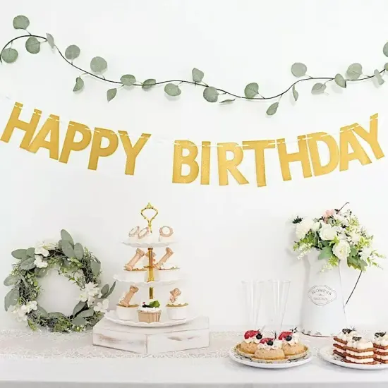 4 feet Gold Glittered Happy Birthday Paper Hanging Party GARLAND Events Supplies {4}