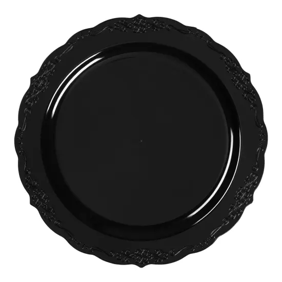 Black Vintage Rim Round Disposable Plastic Appetizer/Salad Plates - 7.5" (120 Plates) {2}