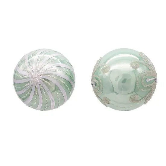 Kurt Adler 80MM Silver and Pale Aqua Embellished Ball Ornaments, 6 Piece Set {4}