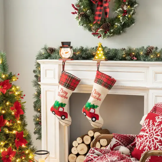 Set of 2 Marquee LED Tree/Snowman Head Stocking Holder Snowman & Tree {8}