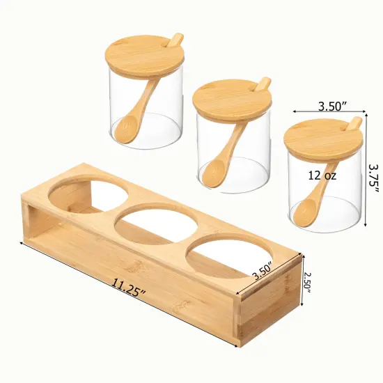 Basicwise 3-Piece Glass Containers with Bamboo Lids and Tray Holder &ndash; Decorative Storage for Condiment Pots and Spice Jars - Coffee Station Accessories, Perfect Organizer for Home Kitchen or Caf&eacute; {6}