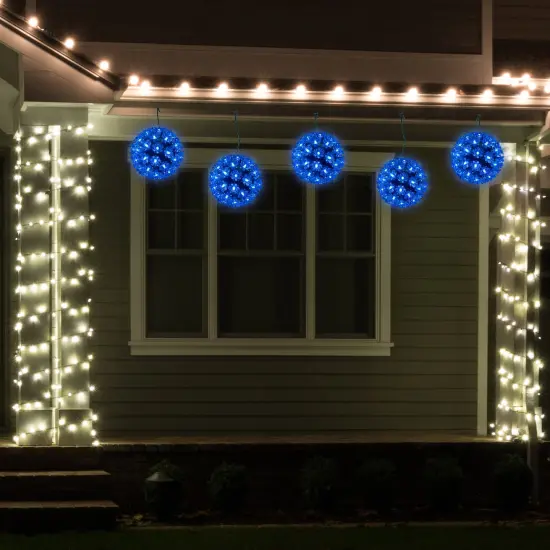 Northlight LED Lighted Hanging Starlight Floral Sphere Outdoor Christmas Decoration- 6" - Blue {4}