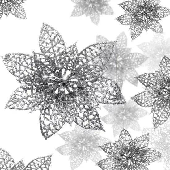 Kitcheniva Christmas Glitter Poinsettia Flowers Xmas Tree Ornament 5 - 10 Pcs {1}