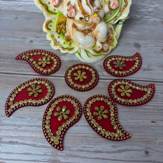 Acrylic Rangoli Set Indian Traditional Handmade Reusable Paisley Design Rangoli Diwali Navratri Home Temple Decor Floor Table Decoration - Deepawali Wedding Housewarming Gift (6.5 Inches) {6}