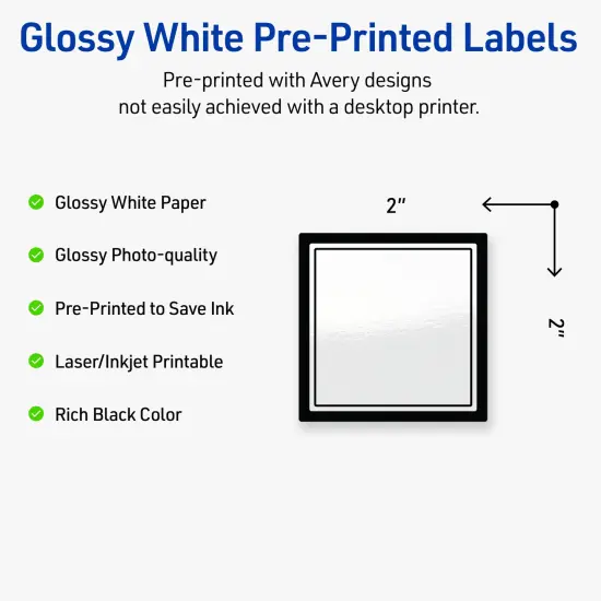 Avery Printable Square Labels, Double Black Border, 2" x 2", Glossy White Square Labels, Permanent, Laser/Inkjet, 120ct, Great for Product Labels {2}