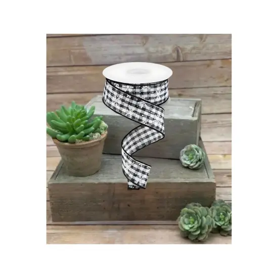 1.5" Mini Snowflake on Gingham Ribbon: Black(10 Yards) {2}
