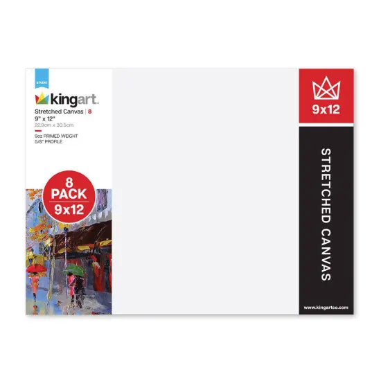 KINGART&reg; Stretched Canvas 9" x 12", 8 pc {5}