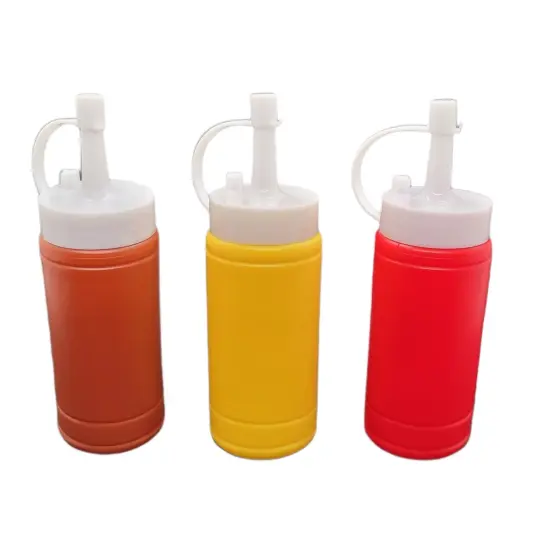 Handy Housewares 3 pc Condiment Squeeze Bottles Set - 4 oz Mini Dispensers for Ketchup, Mustard & BBQ Sauce {1}