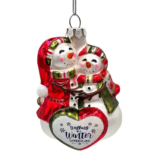 Heartwarming Snowman Couple Glass Ornament, Walking in a Christmas Wonderland Romantic Tree Decor {1}