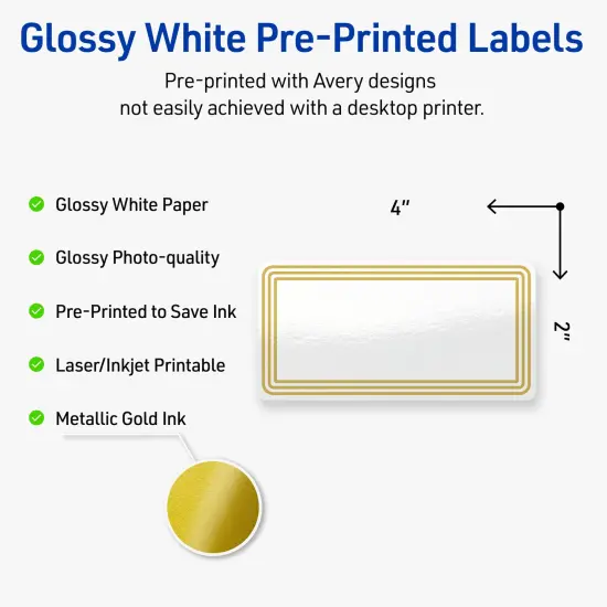 Avery Printable Rectangle Labels, Gold Multi-Lined Border, 2" x 4", Glossy White Rectangle Labels, Permanent, Laser/Inkjet, 100ct, Great for Product Labels {2}