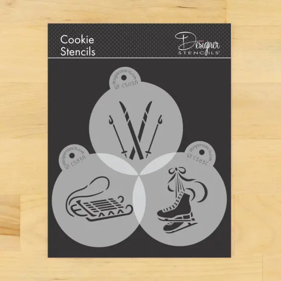 Winter Sport Cookie Stencil Set: Sled, Ice Skates, Skis | C583 by Designer Stencils | {1}