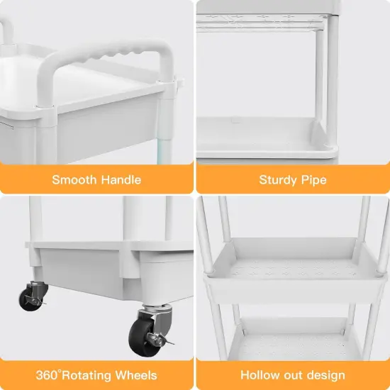 3 Tier Rolling Utility Cart with Drawer-Utility Cart Made of Multifunctional Storage Organizer {2}