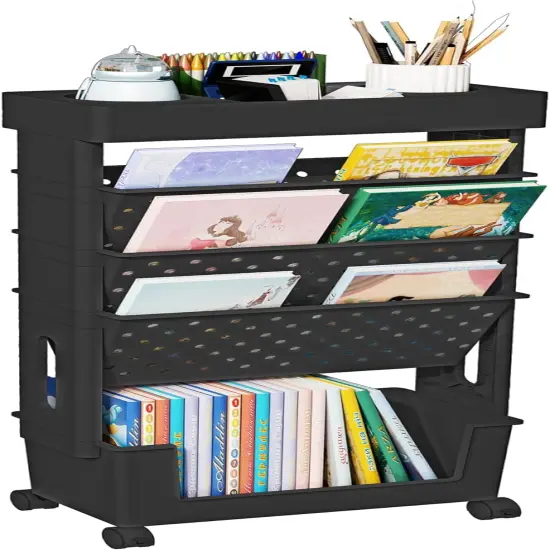 5 Tier Rolling Utility Cart Multi-Functional Movable Storage Book Shelves {1}