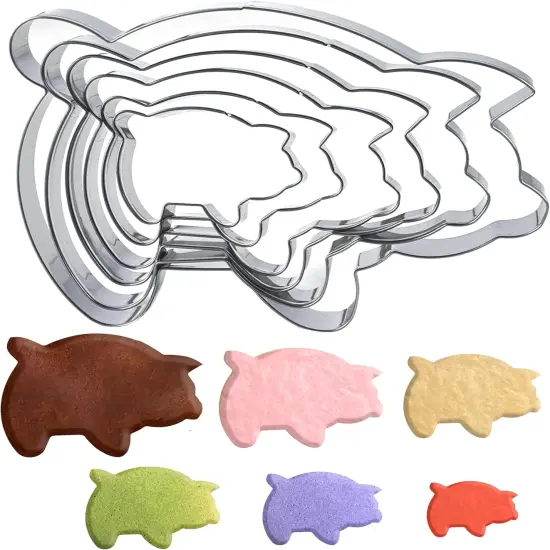 6PC Stainless Steel Pig Cookie Cutters Mexican - 5.5", 4.5", 4", 3.5", 2.5", 2.0"，Perfect for Mexican Concha Bread - Concha Cutter and Concha Stamp，Baking Tools for Pig Shaped Pastry and Bread Making {1}