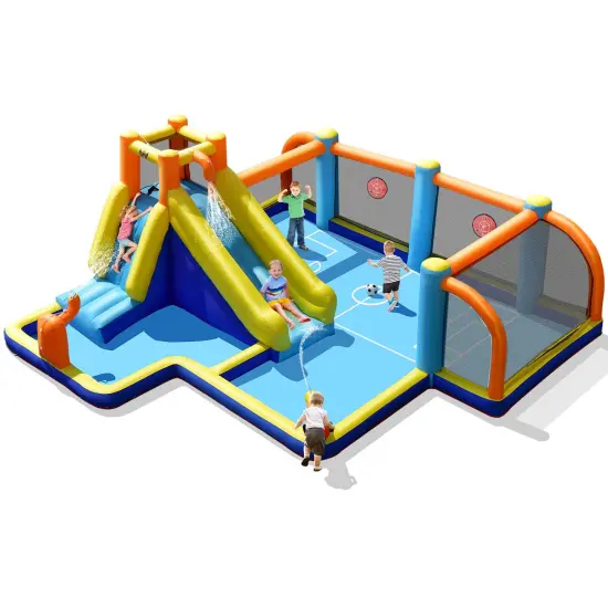 Costway Giant Soccer-Themed Inflatable Water Slide Bouncer Splash Pool with/without 735W Blower {8}
