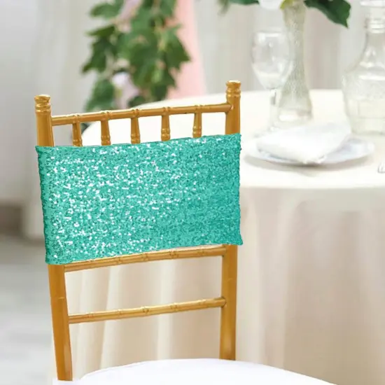 10 Pieces Sparkling Tiff Blue or Aqua Blue Sequin Stretch Spandex Chair Bands 7 x 13 Inches {3}