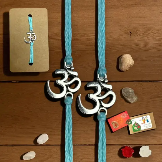 2CT Om Designer Rakhi for Brother Bhaiya Bhabhi Traditional Handmade Rakhi Set Roli Chawal, Greeting Card Rakshabandhan Rakhi Bracelet Hemper Gift Thread Bracelet SkyBlue {1}