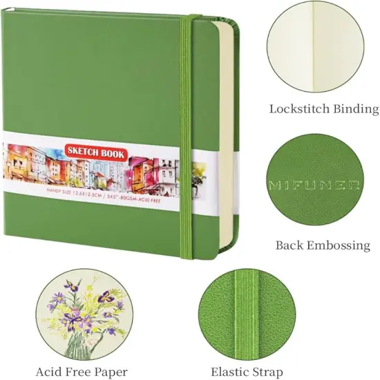 5x5 inches 80gsm 96sheets/192 Pages Notebooks Blank Sketchbooks (Green) {3}