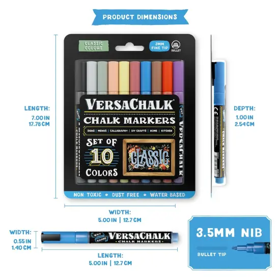 VersaChalk Classic Liquid Chalk Markers for Chalkboards, Set of 10 - 3mm Fine Tip {2}