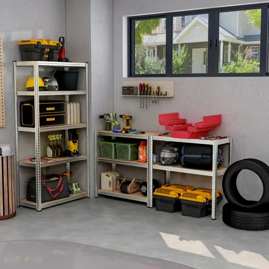 5-Tier Tall Freestanding Heavy Duty Metal Utility Rack with 5 Adjustable Shelves Suitable for Kitchens or Garage Silver {6}