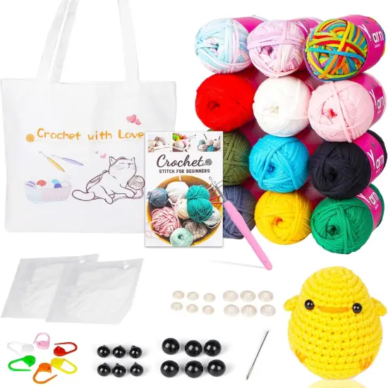 12-Pack Beginner Crochet Yarn Kit &ndash; Chunky Cotton & Accessories {1}