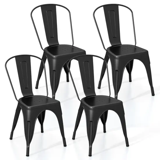 Set of 4 Metal Dining Chairs with Removable Backrest and Anti-slip Pads Gun Color {7}