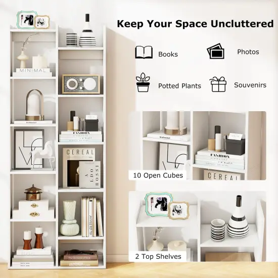 11-Tier Modern Bookcase with Anti-Tipping Kits and Open Storage Shelves White {6}