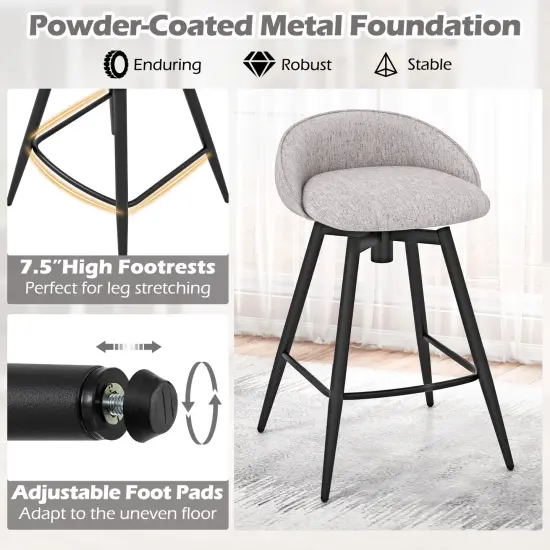 Set of 2 Upholstered Bar Stools with Footrest and Backrest for Kitchen Island Grey {6}