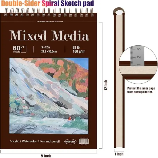 60 Sheets 9 x 12 inches (98lb/160gsm) Mixed Media Sketch Pad {3}