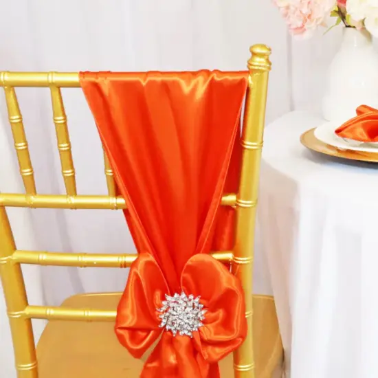 10 Pieces Orange Smooth Satin Chair Sashes, 8"x108" Decorative Accents {5}
