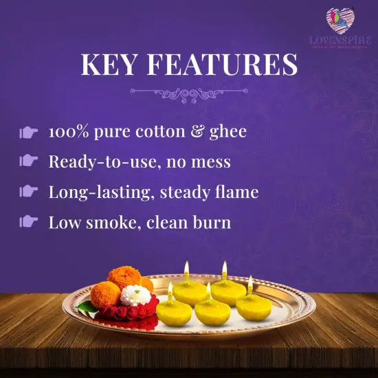 Pure Cow Ghee Wicks for Pooja Buffalo Diya Batti 35 Min Burning Time Butter Cotton Wick for Home Temple Pujan Readymade Wax Free Ghee Diya Jyot Diwali Wick Housewarming Return Gifts {2}